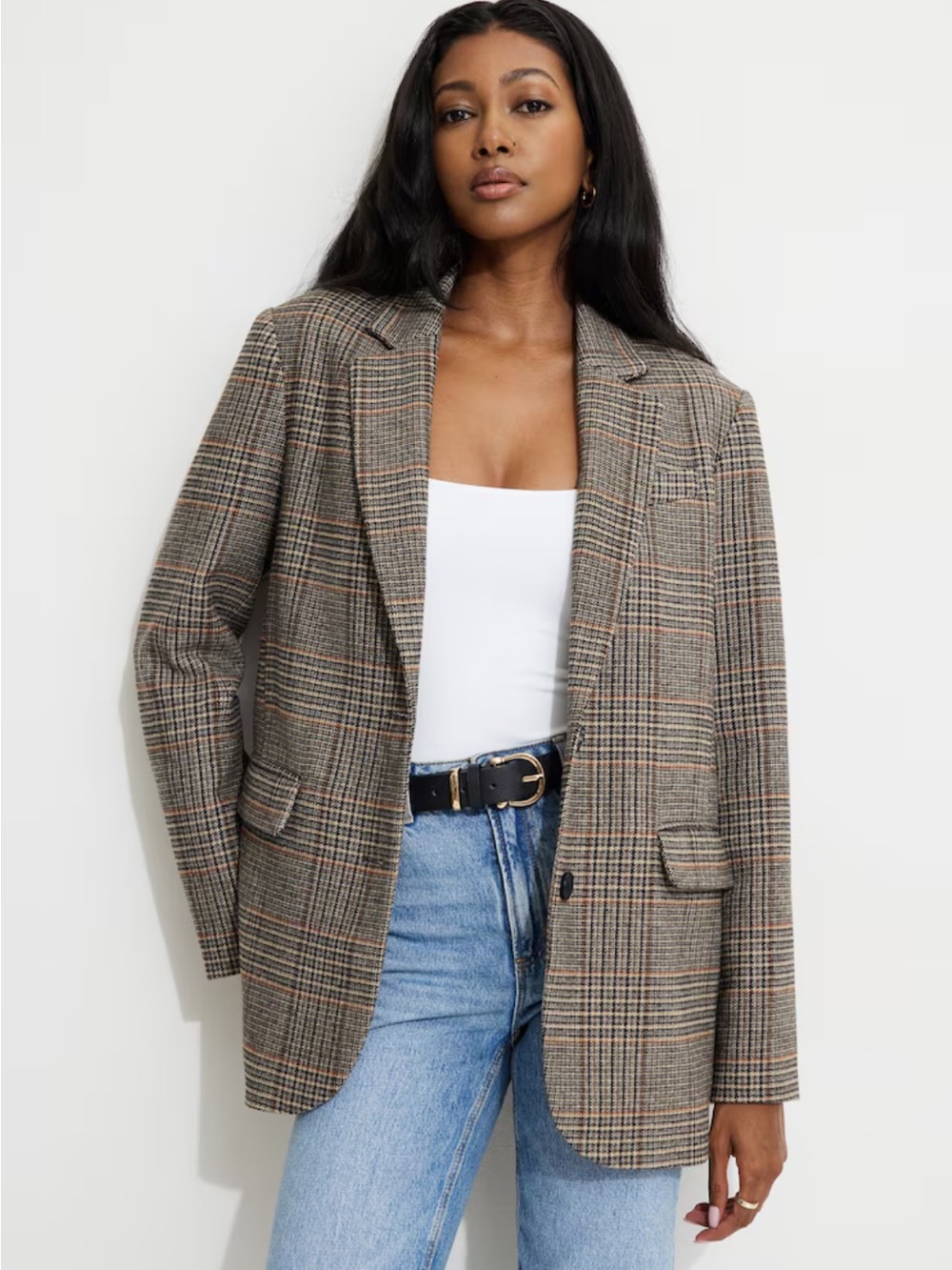 Dynamite Plaid Oversized Blazer